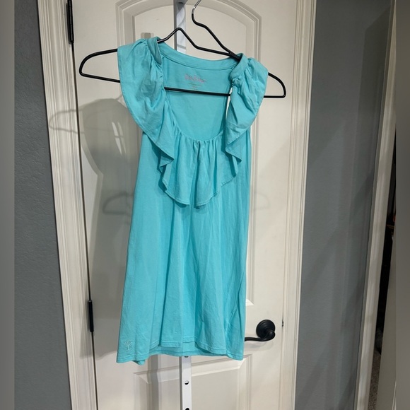Lilly Pulitzer  Teal Blue Ruffle Front Tank Top Pima Cotton WOMENS SIZE  XS - Picture 1 of 4